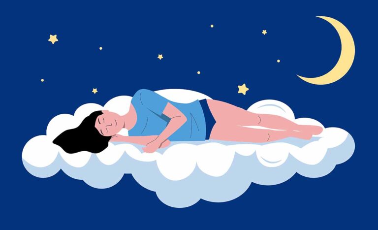 Sleeping lady on a cloud with the moon light