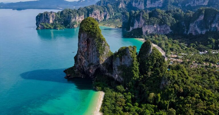 railay tropical- beach krabi thailand view from sunny day